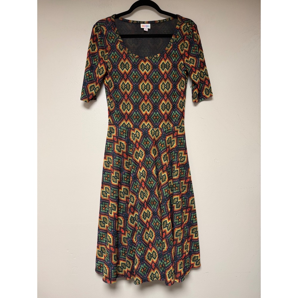 LuLaRoe OS Medium Square Neck Midi‎ Dress Geometric Print